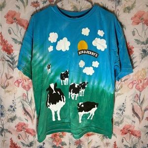 Blue and Green Short Sleeve Tee with Farm Scene
